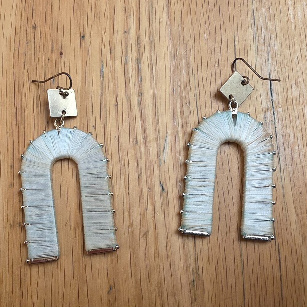 Etsy Silver Arch Thread Drop Dangle Earrings - image 1
